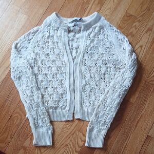 Zara Crocheted Ivory Cardigan with Eyelet Closure ■ Size M